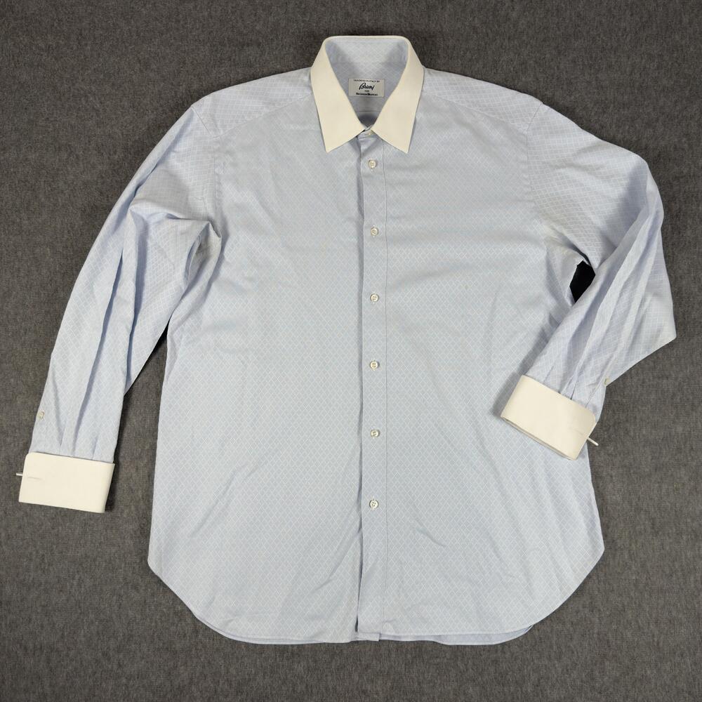 Brioni Dress Shirt Mens 16.5 Blue French Cuff Long Sleeve Neiman Marcus Italy